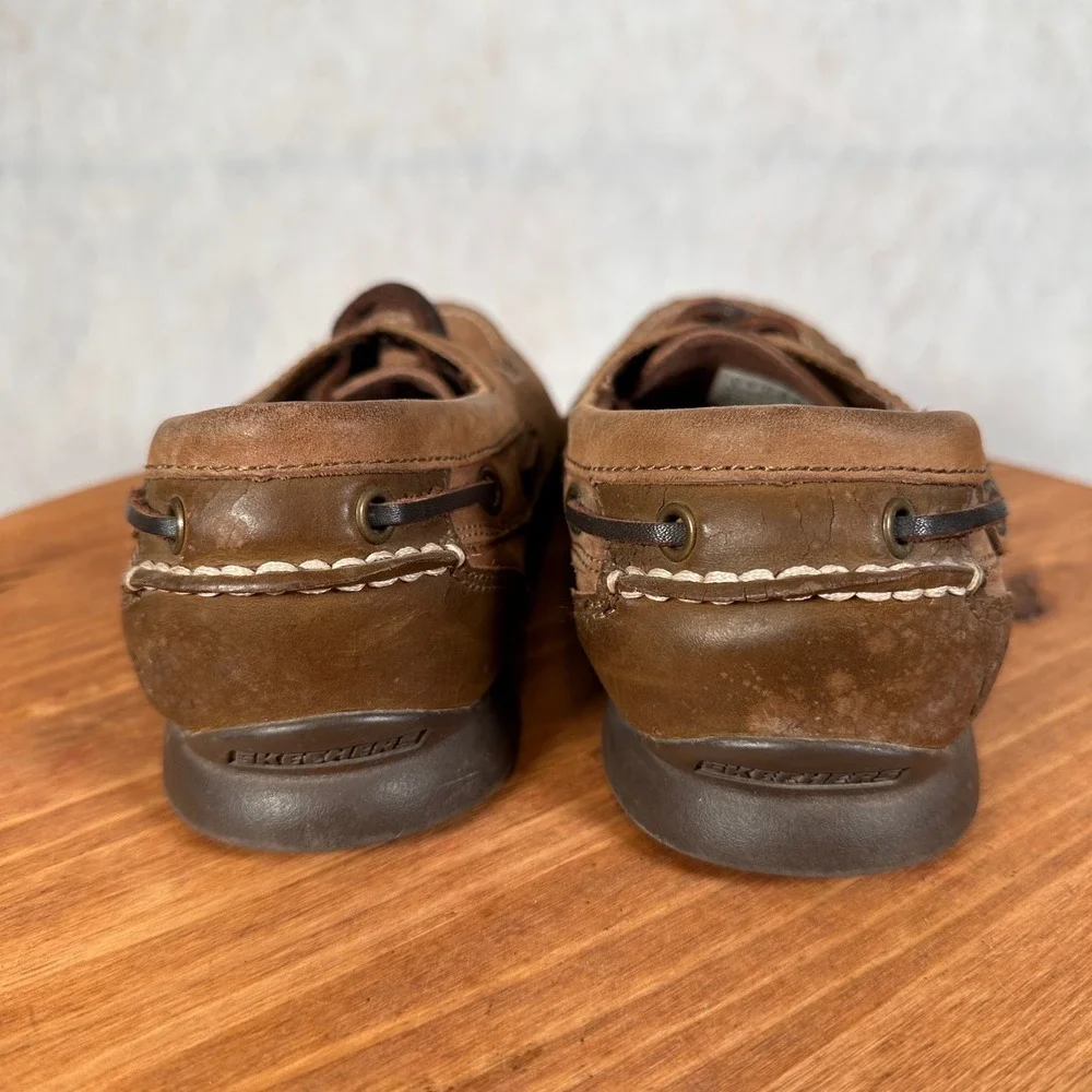 Skechers Boat Shoes Mens Size 8 Brown Good Relaxed Fit Leather Loafers 64765